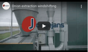 Cyclone installation used for wind shifting in onion processing.
