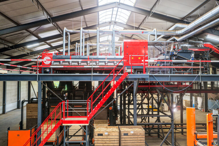 PGF filters and extraction pipes above the potato crates in the sorting area.